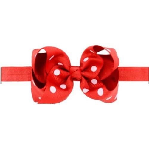 NEW Polka Dot Hair Bow Baby Girls Ribbon4inch hair bow Elastic headband for Girl Teens Kids Babies Toddlers
