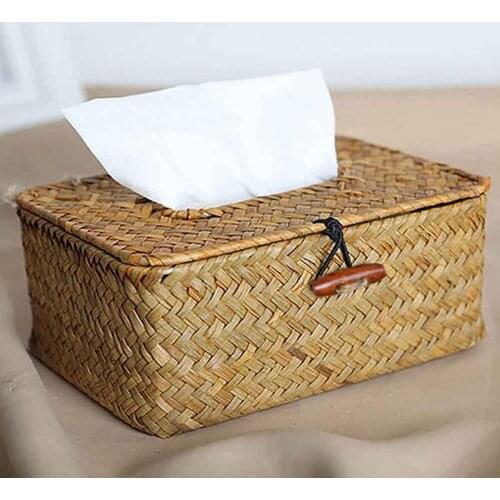 1Pc Vintage Handcraft Straw Woven Tissue Box Napkin Holder Organizer Home Decor Kitchen Napkin Container