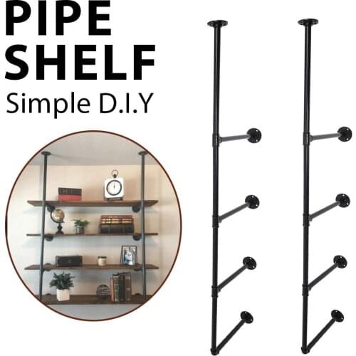 Industrial Retro Style Bookshelf DIY Wall Ceiling Mounted Storage Shelves Bracket Iron Pipe Shelf Black Home Decor 2pcs 4 layer