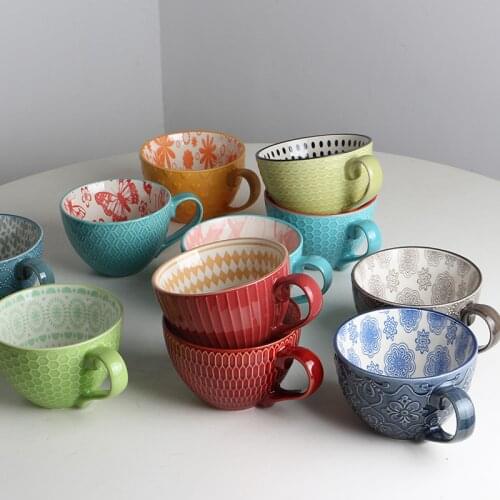 Retro Nordic Defect Embossed Handle Creative Ceramics Suitable for Home Office Dessert Cereal Breakfast Milk Coffee Cup
