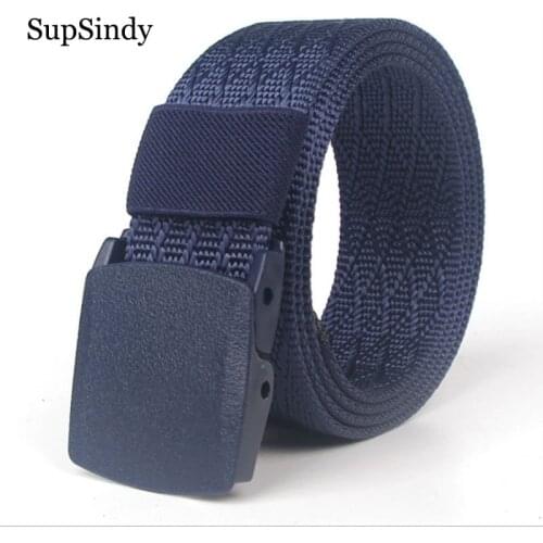 SupSindy men&women canvas nylon belt Fashion POM automatic buckle belts for women Outdoor tactical belt military male strap blue