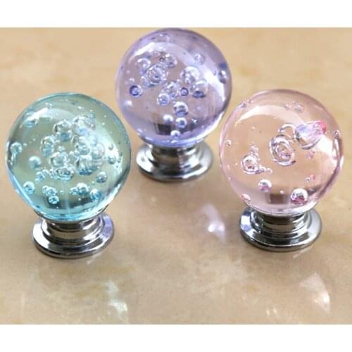 Modern fashion Creative bubble glass ball drawer shoe cabinet knobs pulls silver chrome clear purple blue kitchen cabinet handle