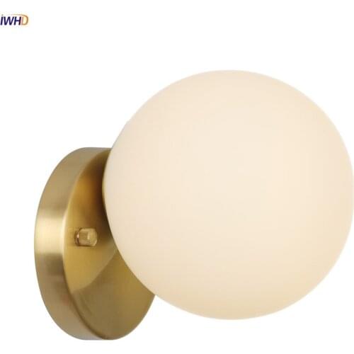 Nordic Copper LED Wall Lights Glass Ball Wandlamp Wall Lamp Creative Mirror Light Fixtures Bedroom Bathroom Light For Home Light