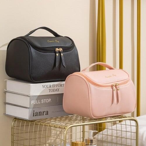 1PC PU Leather Cosmetic Bag Makeup Storage Case High Capacity Zipper Wash Beauty Pouch Portable Toiletries Organizer Handbag