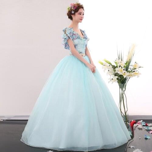 Light blue beading floral long medieval dress Renaissance Gown princess cosplay Victorian/Marie Antoinette bell ball gown