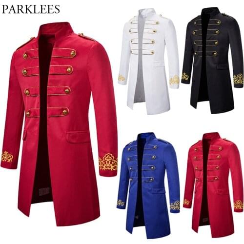 Gold Embroidery Trench Coat Men Baroque Palace Costume Men Long Coats Epaulette Long Jacket Men Stage Performance Mens Clothing