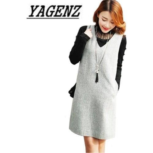 Large size Womens Vest Woolen Dress Fashion 2021 Autumn Winter Sleeveless Elegant Temperament Dress Casual Ladies Clothing 4XL