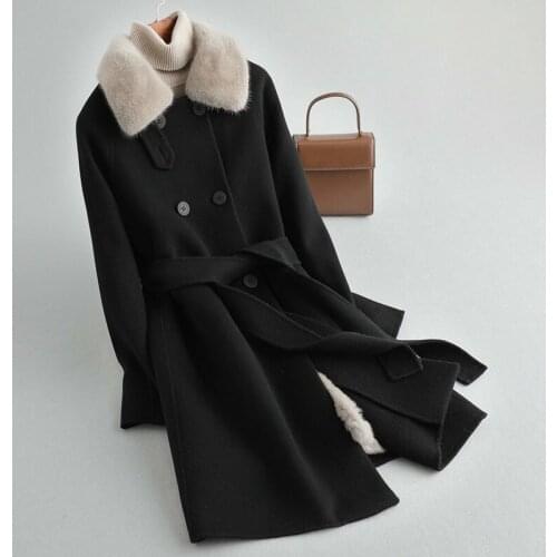 Winter Real Coat Women Clothes 2020 Natural Rex Rabbit Liner Mink Fur Collar Womens Jackets and Coats KQN52775 KJ3585