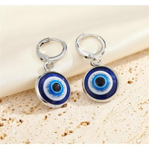 1PC Vintage Shiny Round Blue Evil Eye Hoop Earrings For Women Enamel Turkish Eye Pendant Small Stud Earrings Jewelry Gift E789