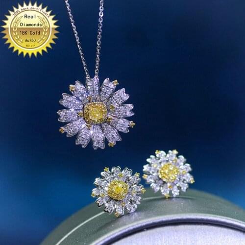 18K gold necklace natural yellow diamond with white diamonds necklace H-M013