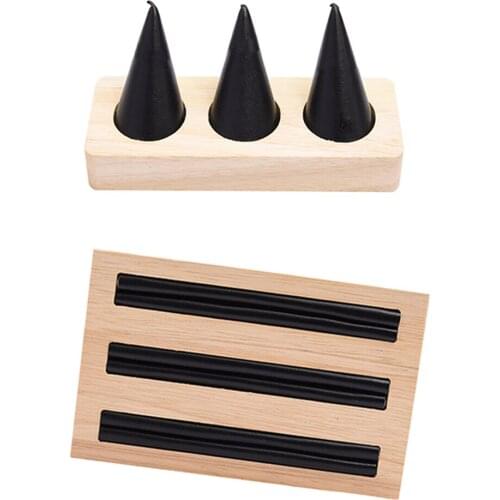 2Pcs Earring Ring Jewelry Display Storage Showcase Organizer Wooden Tray Holder