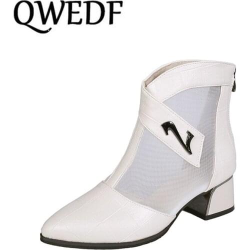 2019 women Womens Fashion Tulle Elegant Square Heel Pointed Toe Casual Shoes Short Boots mujer dropshipping X12-79