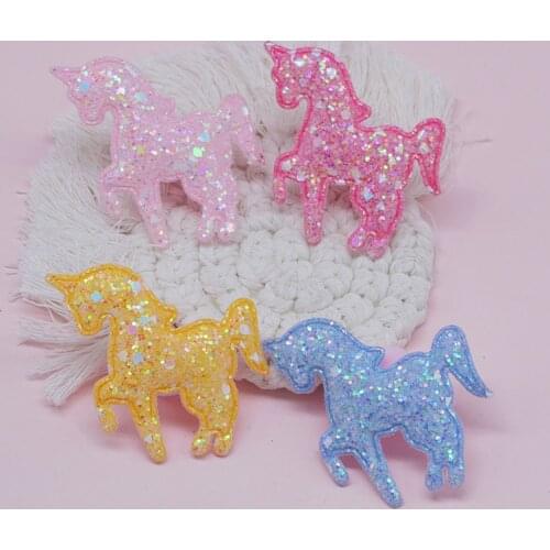 30Pcs/LOT 6*5CM Glitter Shiny Unicorn Padded Appliques For DIY Handmade Children Hair Clip Accessories Patches
