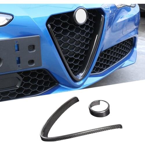 Real Carbon Fiber Car Front Grill Car Logo Circle Decoration Frame Sticker For Alfa Romeo Giulia 2017-2020 Auto Accessories