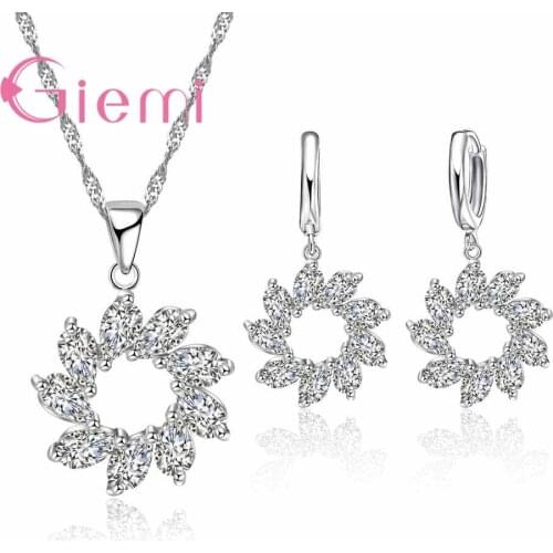 Free Shipping New Arrival Women/Female Gift 925 Sterling Silver Necklace Earrings Jewelry Sets for Wedding Bridal