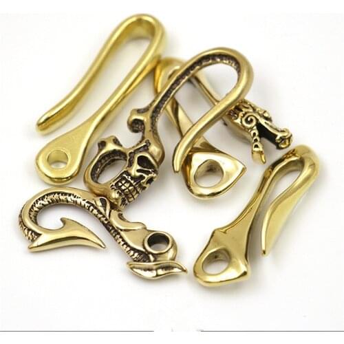 Solid Brass Belt U Hook Skull Dragon Bamboo Fish Hook Fob clip Keychain Key Ring Wallet Chain Hook Leather Craft Decor 4 styles