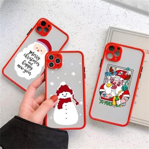 Christmas Santa Elk Snow Phone Case For iPhone 11 12 Pro Mini X XR XS Max 7 8 Plus Clear Matte Shockproof Hard PC Back Cover