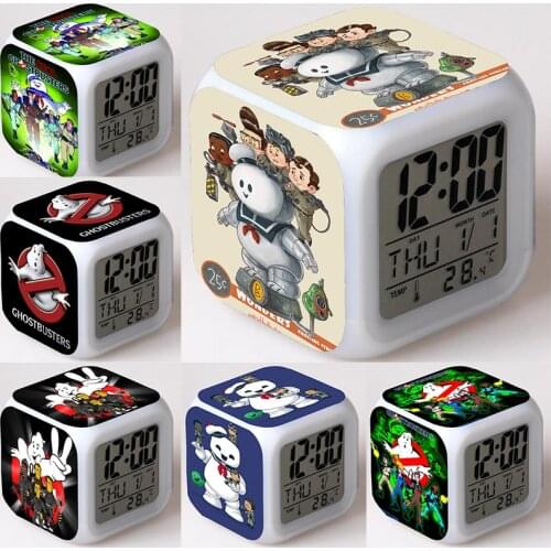 Ghostbusters Figures Alarm Clock Action Digital Desk Light Flash Model Toys Kids Toddler Xmas Gift with Thermometer