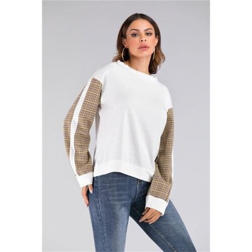 Neatie kiddie Fashion Plaid Long Sleeve Sweatshirt O-neck Loose Casual White Hoodies High Street Pullovers