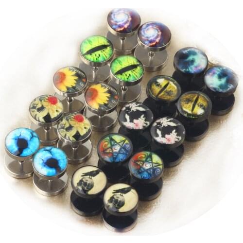 Fanpeijy 1 Pair Fashion Punk Earrings Double Sided Round Bolt Stud Earrings Male Gothic Barbell Black Earrings Men women Jewelry