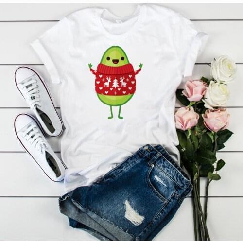 FIXSYS Merry Christmas Funny Cartton Avocado Print Women/Men T-shirt Female Short Sleeve Tops Tee 90s Girls Fashion Clothes