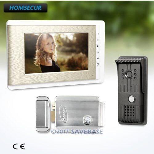 HOMSECUR 1V1+Electric Lock Kit 7inch HAND-FREE Wired Video Door Phone Intercom System with Intra-monitor Audio Intercom
