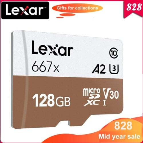 100% Original Lexar 667x Micro SD Card SDXC UHS-I 64GB 128GB 256GB A2 U3 V30 Class 10 Card For 1080p Full-HD 3D 4K Video