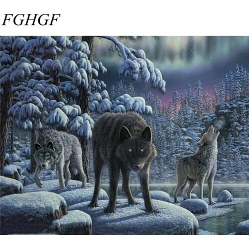 Snow Wolf Framed Wall Paint Pictures Paint By Numbers DIY Oil Canvas Painting Home Decor For