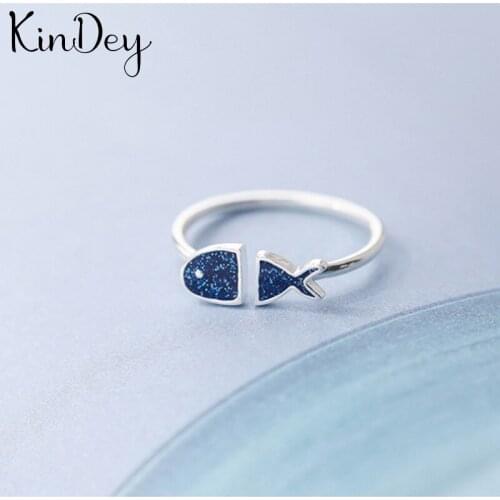 Kindey New Trendy Silver Color Fish Rings For Women Men Boho Vintage Jewelry Adjustable Size Finger Rings