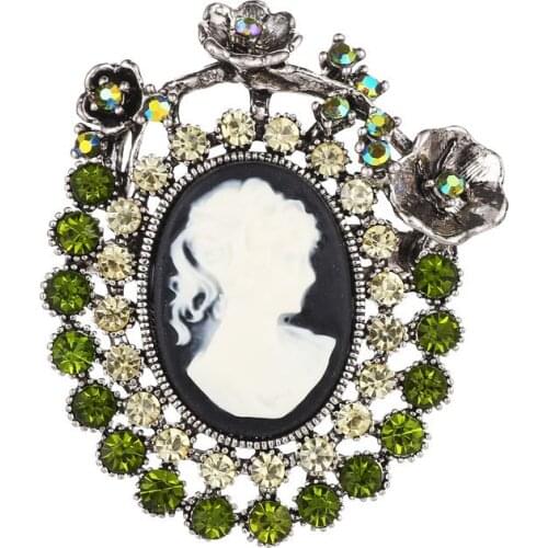 Classic Oval Badge Mix Color Crystal Rhinestone Flower Beauty Head Brooches & Pins For Wedding Dress Coat Decoration LX-1474