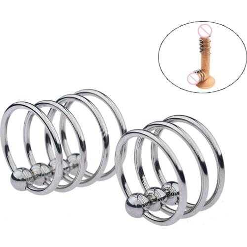 Screw Male Stainless Steel Penis Delayed Ring With Massage Beads Metal Cock Ring Scrotum Bondage Jewelry Adult Sex Toys For Men