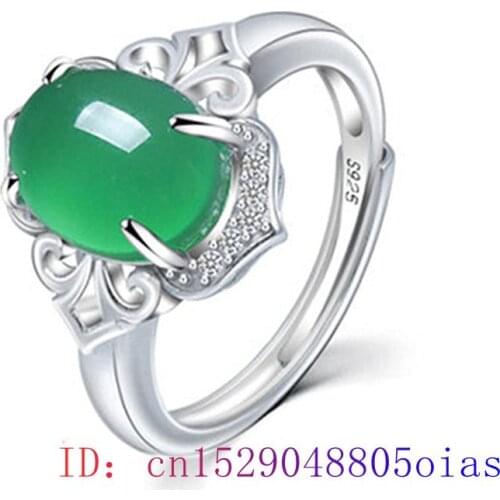 Green Jade Ring Crystal Amulet Women Gifts Charm Fashion 925 Silver Men Jewelry Natural Zircon Chalcedony Gemstone