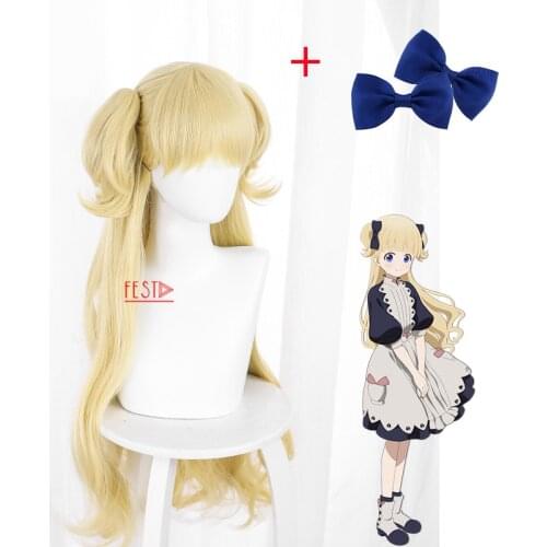 3PCS Anime Shadows House Emilyko Cosplay Wig Blue Bow-knot Black Bow Hairpin Heat Resistant Synthetic Hair + Wig Cap Party Wig