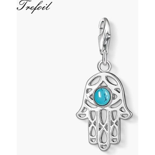 Hand of Fatima Charms Pendant,Fashion Jewelry 925 Sterling Silver Trendy Gift For Women Men Girls Fit Bracelet Necklace Bag Boho