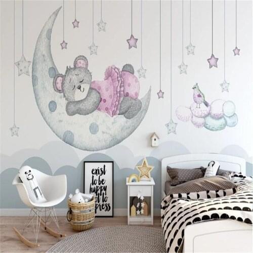 Milofi custom mural wallpaper wall cloth hand-painted cartoon fantasy moon bud star bear childrens room background wall
