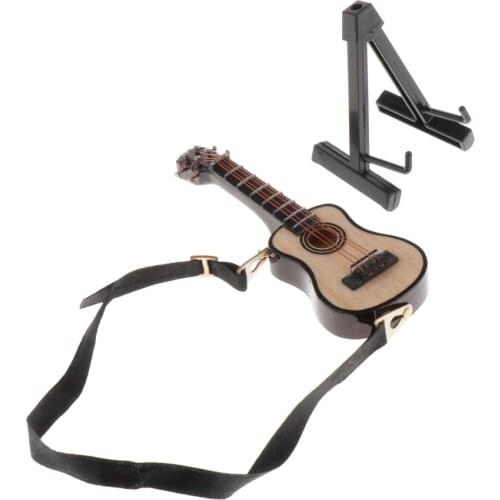 1/12 Dollhouse Miniature Simulation Guitar Model with Strap, Stand Accs 8cm