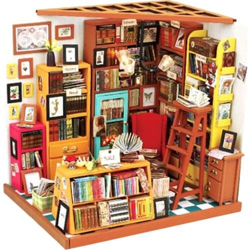 1:24 Dollhouse Kit Miniature DIY Bookstore Library House Kits Best Birthday Gifts for Teens Education Toys