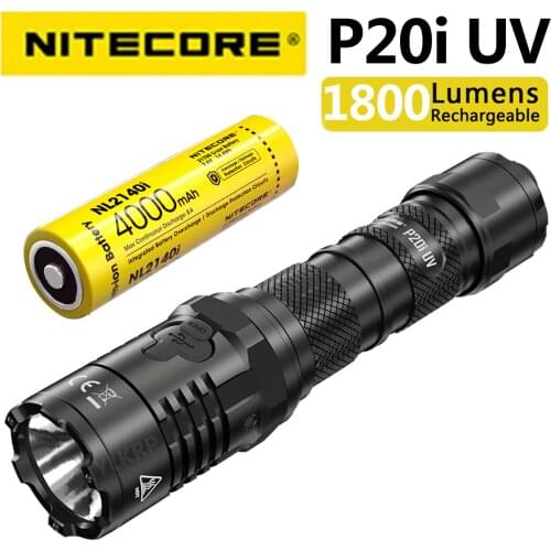 NITECORE P20i UV 1800 lumens dual light source tactical flashlight, equipped with NL2140i battery
