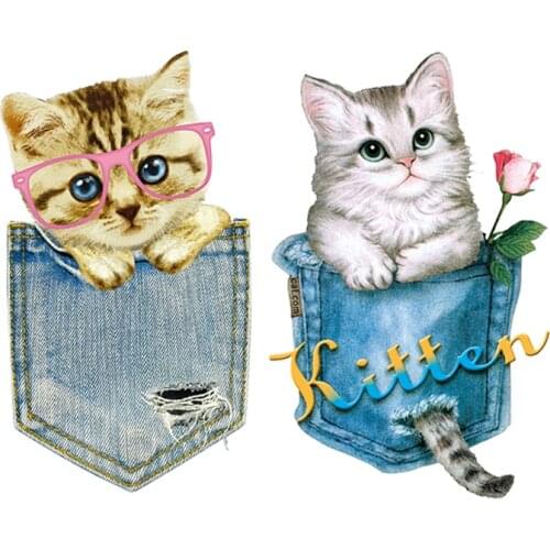 NEW Diy Cats Sticker Pocket Patches Iron On Clothes Bag Denim Patches Fashion Washable Easy To Use Heat Transfer Vinyl Stickers