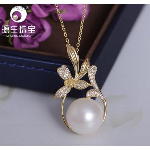 YS 925 Sterling Silver Big Size 13-14mm Elegant Freshwater Pearl Pendant Fine Jewelry
