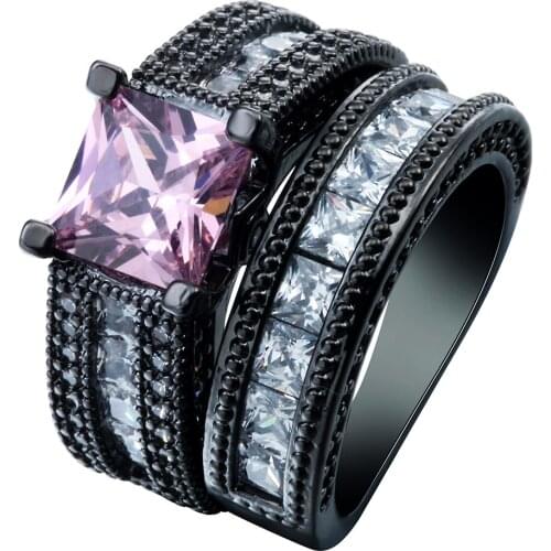 Luxury romantic wedding ring set blue zirconia square shape large fashion zircon jewelry elegant women bridal gift