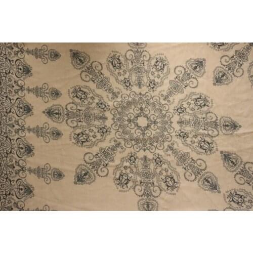 75D chiffon fabric black totem Beige background Positioning printed on both sides for apparel and scarf CH2153