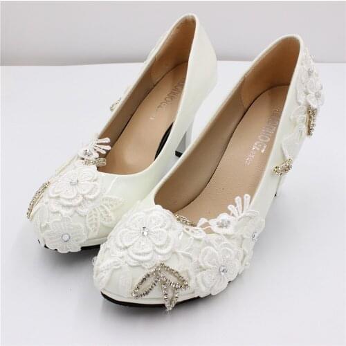 Rhinestone lace flower white new wedding shoes high-heeled bridal wedding dress shoes Euramerican style simple womens shoeBH174