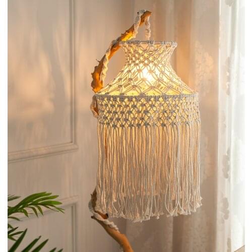 Hand Woven Macrame Lampshade Home Wedding Lamp Decoration Chandelier Tassel Lampshade Wall Hanging Bohemian Lamp Cover Tapestry