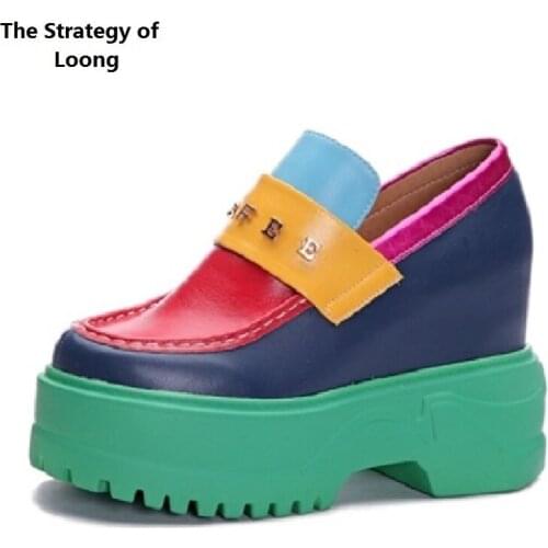 Spring Autumn New British Style Height Increasing Platform Wedges Genuine Leather Women Casual Pumps Ladies Loafers Shoes 0811