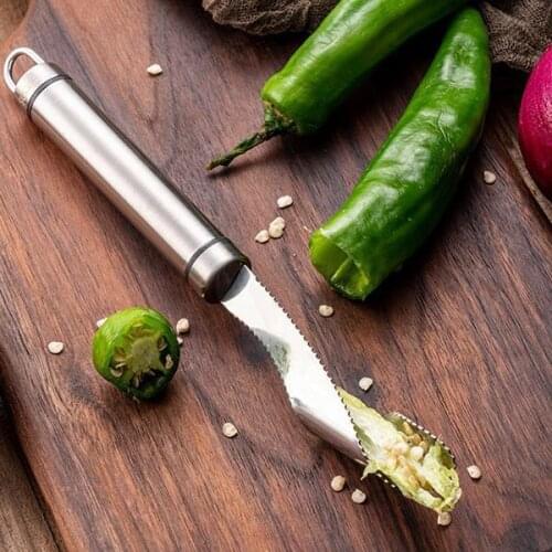 Stainless Steel Chili Corer Peppers Remover with Knife Creative Vegetable Cutter Slicer Kitchen Gadgets 2021 Kitchen Items