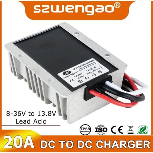 FREE Shipping DC 8-36V 12V 24V to DC 13.8V 20A Lead Acid Battery Charger for Car Motorcycle ATV Boat RV