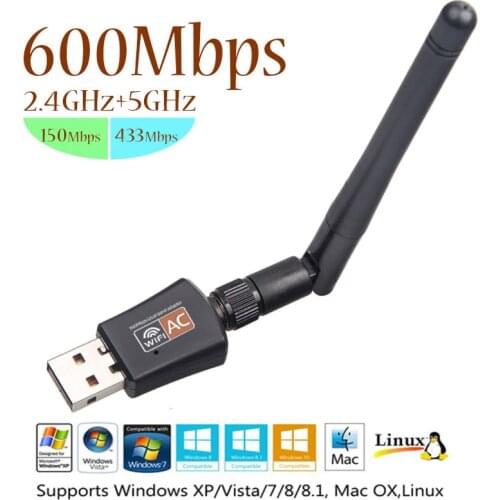 5Ghz 600Mbps USB WiFi Adapter Usb Lan Network Card Dual Band 2.4G Ethernet Receiver 2dB Antenna 802.11ac for Desktop/Laptop/PC