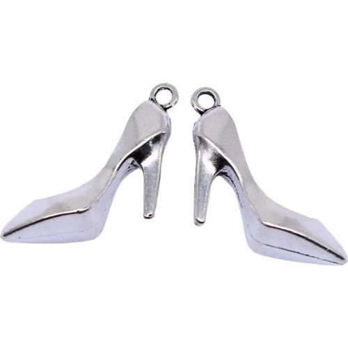 WYSIWYG 4pcs 22x18x8mm Vintage High Heels Shoe Charm For Jewelry Making Antique Bronze Color High Heels Shoes Charms Charm Shoe