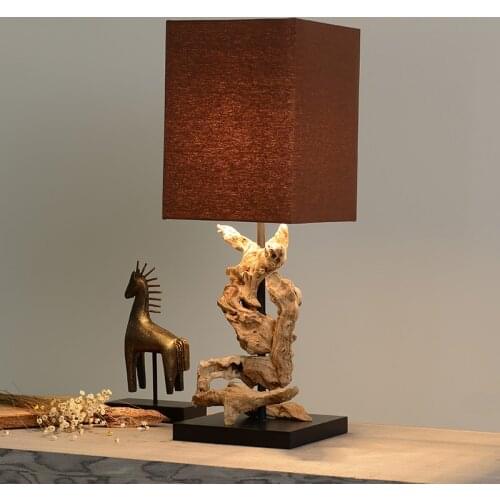 Southeast Asian handmade wood fabric table lamps bedroom bedside designer study living room sofa decor table lights fixtures
